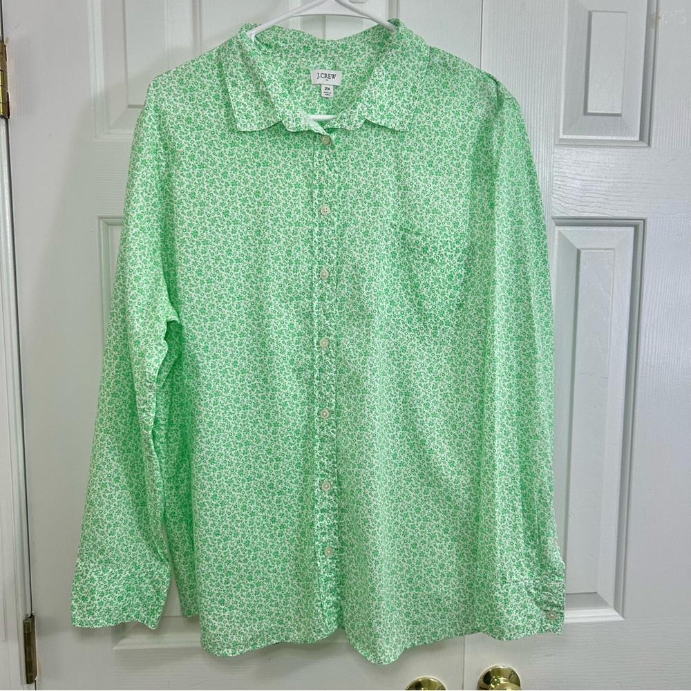 J. Crew Light Green Ditzy Floral Long Sleeve Button Down Shirt Size 2X